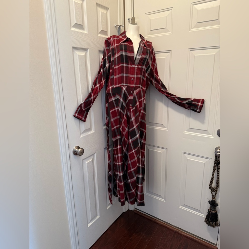 Soft Surroundings Burgundy Plaid Shirt Dress